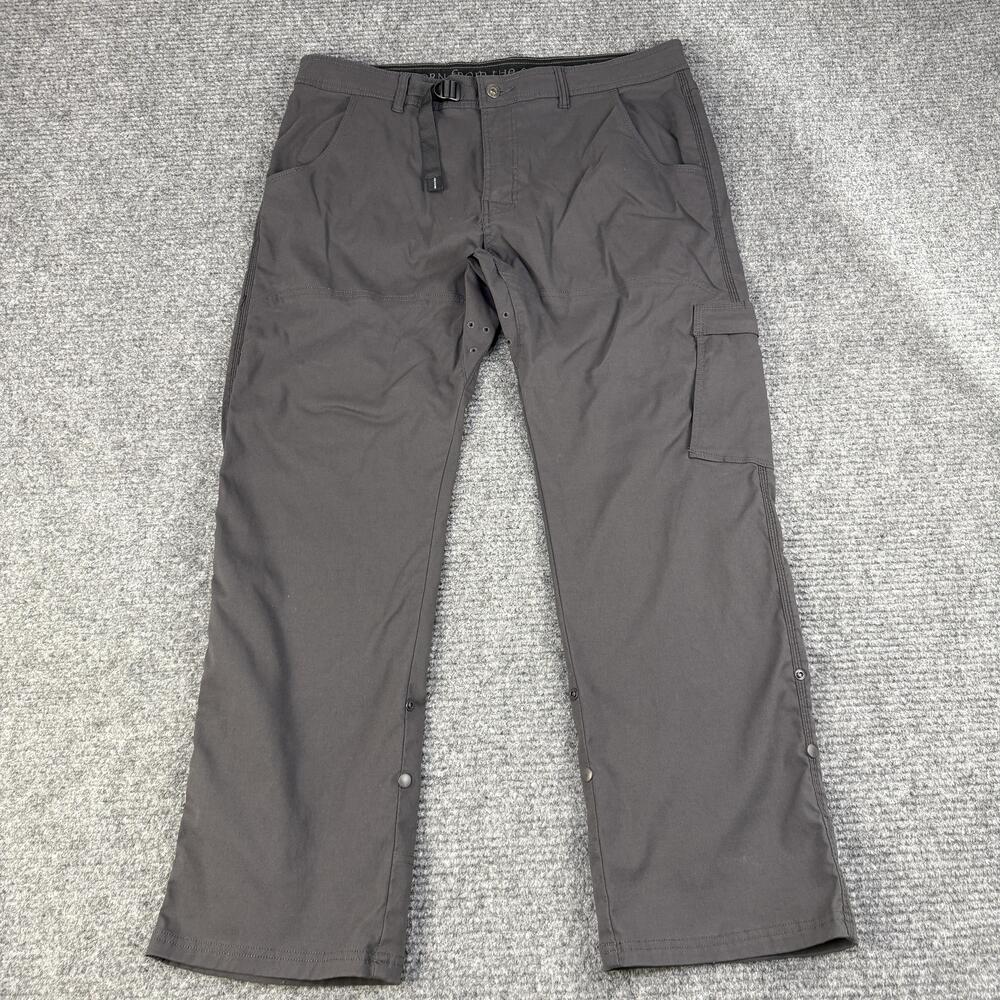 Prana Pants Mens 38x30 Gray Stretch Hiking Cargo Nylon Snap Leg Outdoor